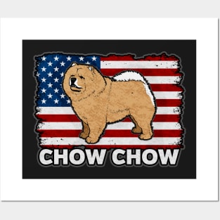 Chow Chow Dog American Flag Posters and Art